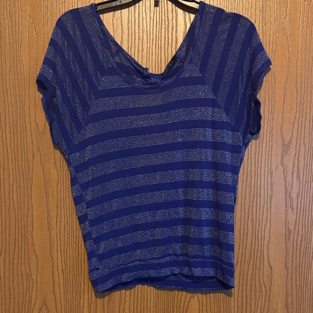 Deb Navy and Silver Striped Short Sleeve Open Back Top